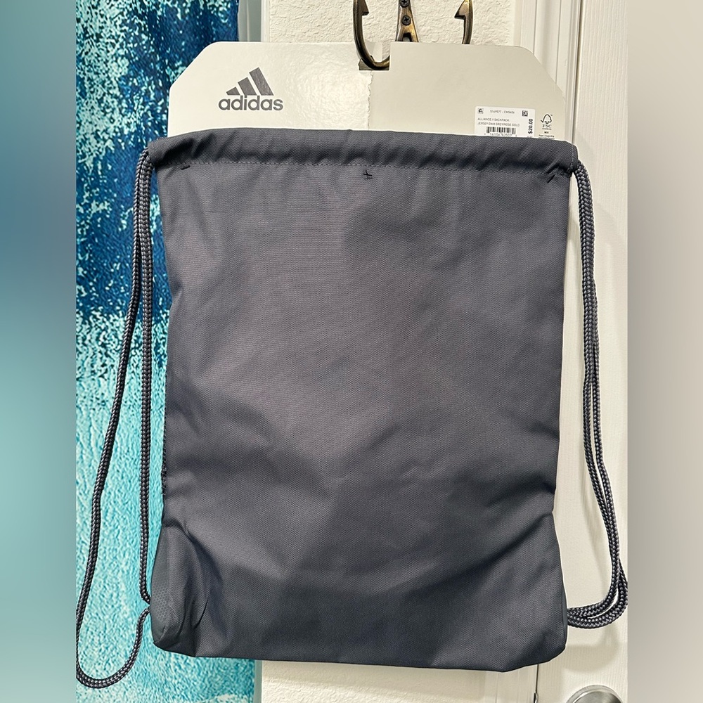 adidas Men’s Gray Drawstring Backpack with Copper Stripe Accents - Picture 3 of 4